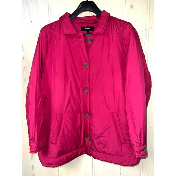 Torrid Jacket Women's 1X Puffer Coat Lightweight Packable Poly Down Pink Red NEW - Picture 7 of 12